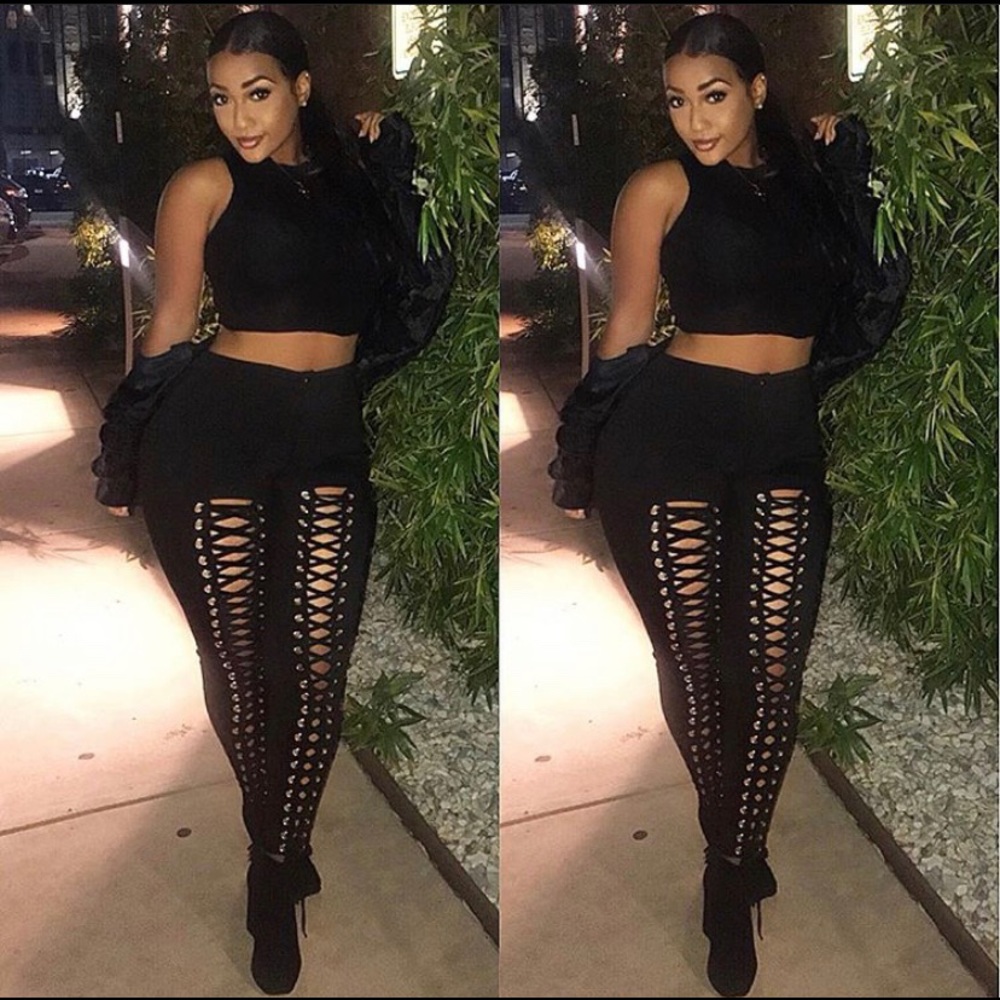 Black Lace Up Pants